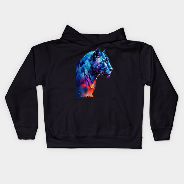 Panther Cat in Watercolor Style Art Kids Hoodie by BirdsnStuff