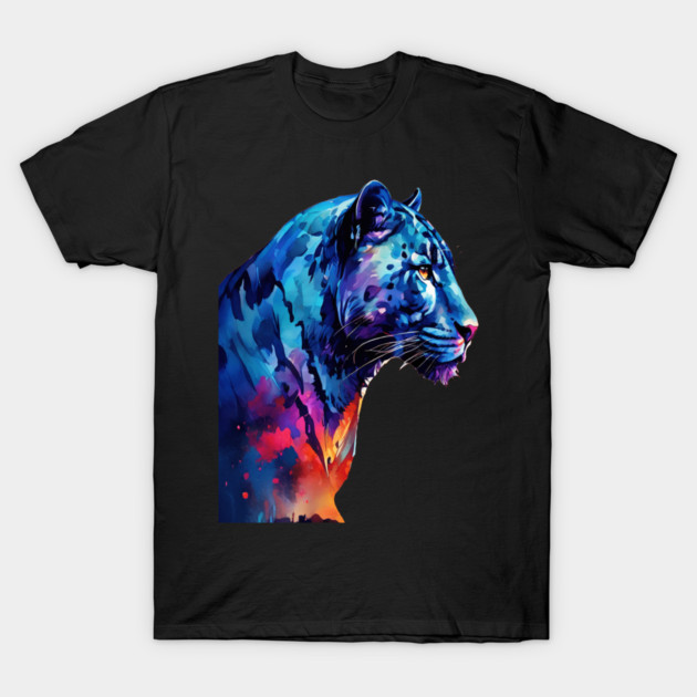 Panther Cat in Watercolor Style Art T-Shirt by BirdsnStuff