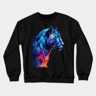 Panther Cat in Watercolor Style Art Crewneck Sweatshirt