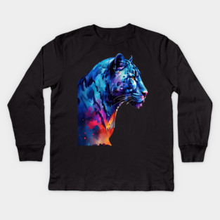 Panther Cat in Watercolor Style Art Kids Long Sleeve T-Shirt