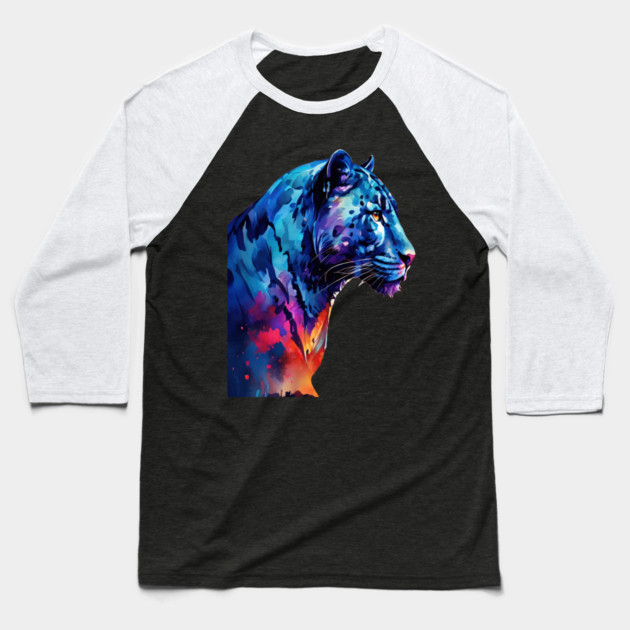 Panther Cat in Watercolor Style Art Baseball T-Shirt by BirdsnStuff