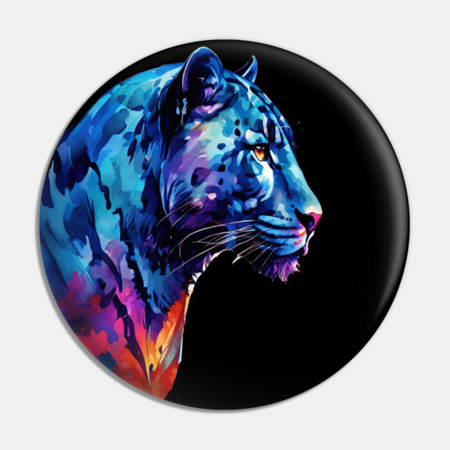 Panther Cat in Watercolor Style Art Pin by BirdsnStuff