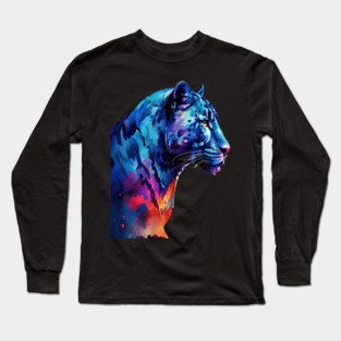 Panther Cat in Watercolor Style Art Long Sleeve T-Shirt