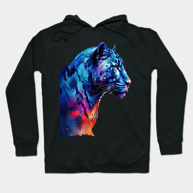 Panther Cat in Watercolor Style Art Hoodie by BirdsnStuff