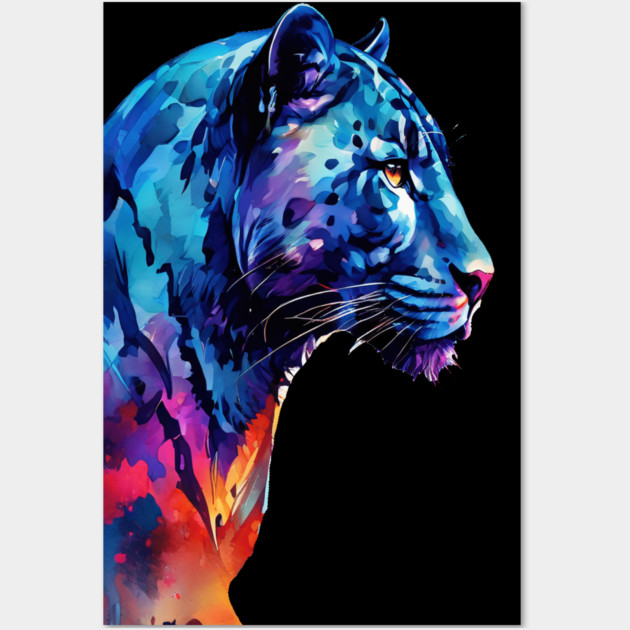 Panther Cat in Watercolor Style Art Wall Art by BirdsnStuff