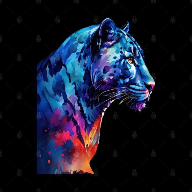 Panther Cat in Watercolor Style Art by BirdsnStuff