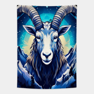 Mystical Mountain Goat Logo Tapestry
