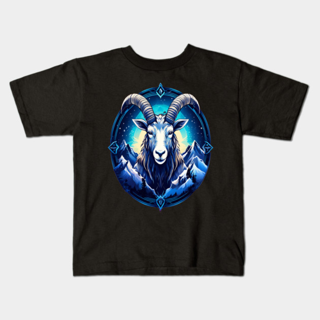 Mystical Mountain Goat Logo Kids T-Shirt by BirdsnStuff