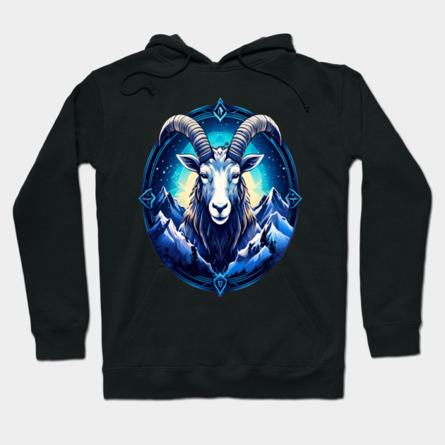 Mystical Mountain Goat Logo Hoodie by BirdsnStuff