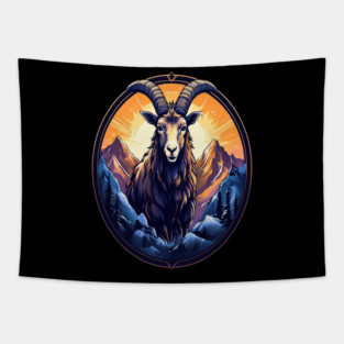 Mountain Goat Logo Style Tapestry