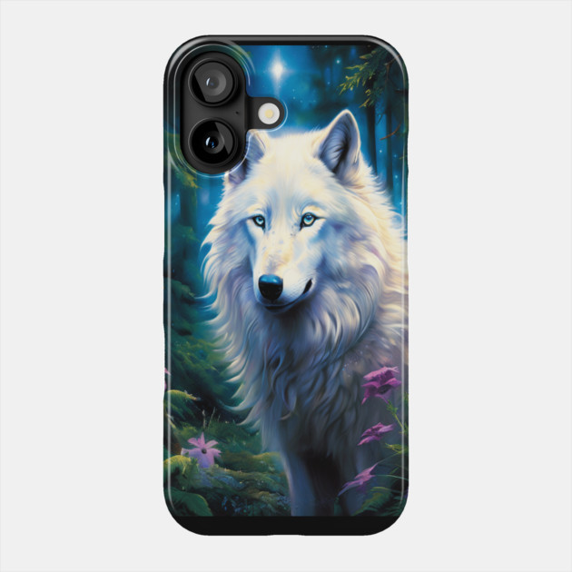 White Wolf Purple Flowers Phone Case by BirdsnStuff