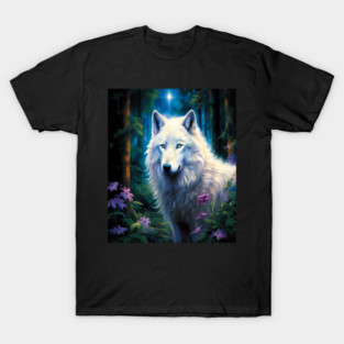 White Wolf Purple Flowers T-Shirt