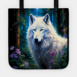 White Wolf Purple Flowers Tote
