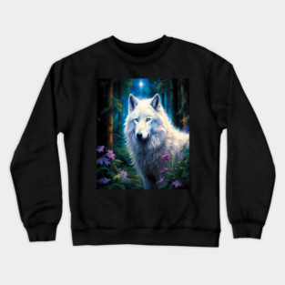 White Wolf Purple Flowers Crewneck Sweatshirt