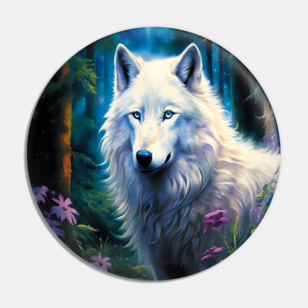 White Wolf Purple Flowers Pin by BirdsnStuff