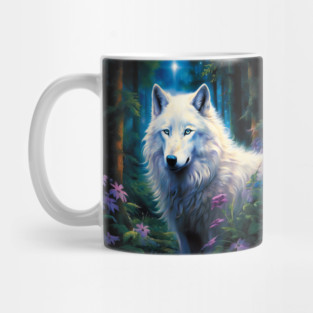White Wolf Purple Flowers Mug