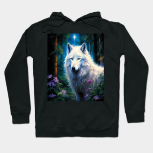 White Wolf Purple Flowers Hoodie