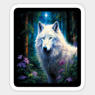 White Wolf Purple Flowers Magnet