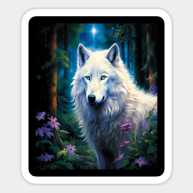 White Wolf Purple Flowers Magnet by BirdsnStuff