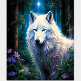 White Wolf Purple Flowers Posters and Art