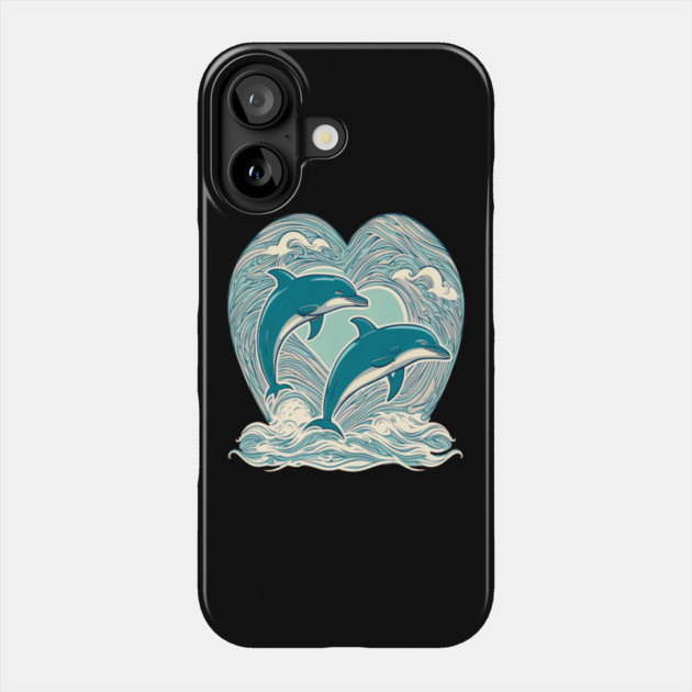 Blue Dolphins in Heart Shape Phone Case by BirdsnStuff