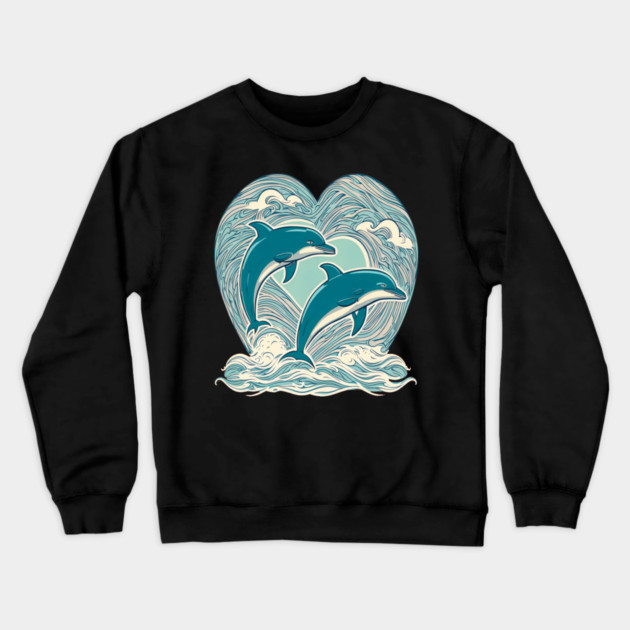 Blue Dolphins in Heart Shape Crewneck Sweatshirt by BirdsnStuff