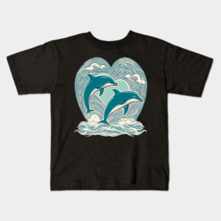 Blue Dolphins in Heart Shape Kids T-Shirt
