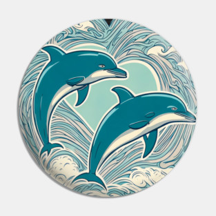 Blue Dolphins in Heart Shape Pin