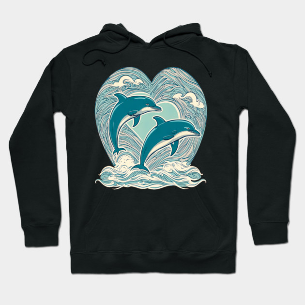 Blue Dolphins in Heart Shape Hoodie by BirdsnStuff