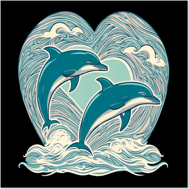 Blue Dolphins in Heart Shape Wall Art by BirdsnStuff