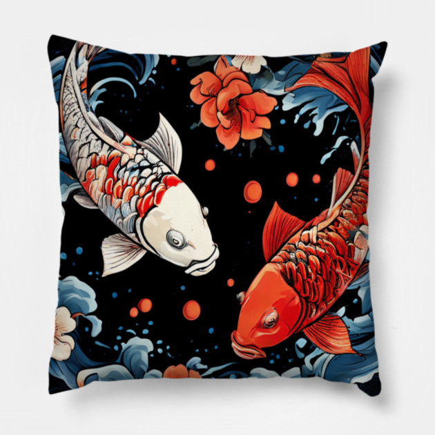 Floral Japenese Koi Fish Pillow by BirdsnStuff