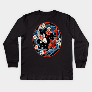 Floral Japenese Koi Fish Kids Long Sleeve T-Shirt