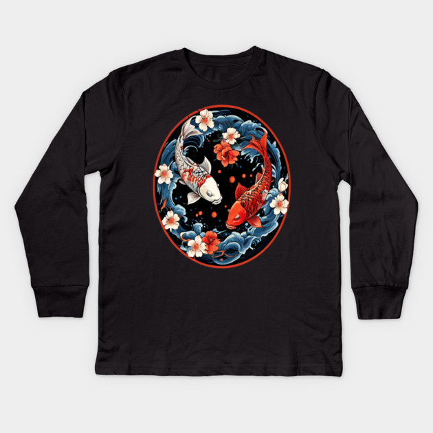 Floral Japenese Koi Fish Kids Long Sleeve T-Shirt by BirdsnStuff