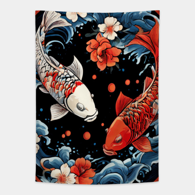 Floral Japenese Koi Fish Tapestry by BirdsnStuff