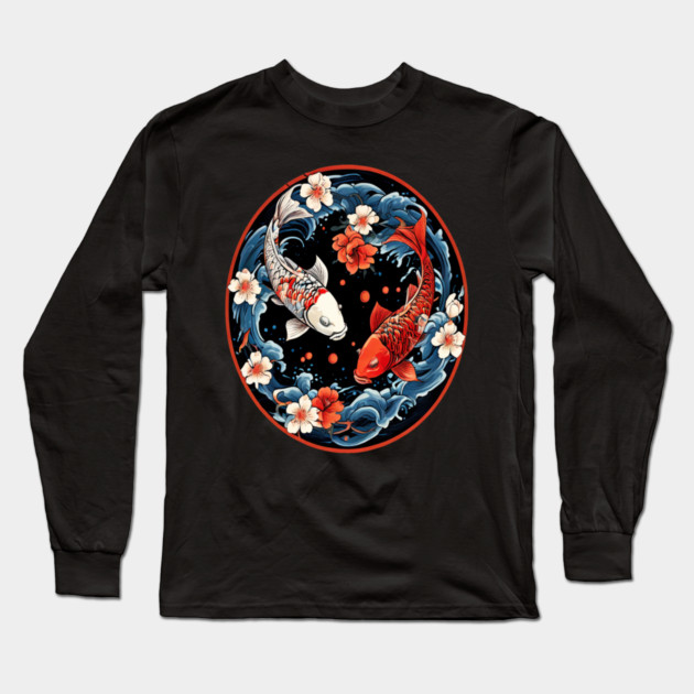 Floral Japenese Koi Fish Long Sleeve T-Shirt by BirdsnStuff