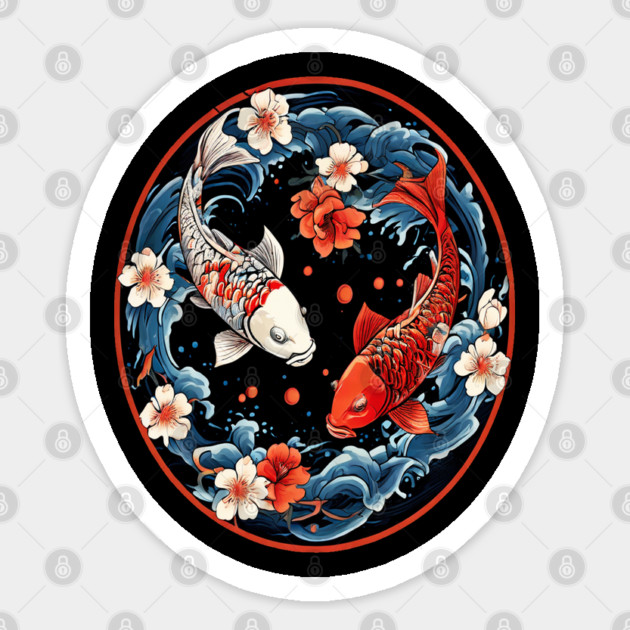 Floral Japenese Koi Fish Sticker by BirdsnStuff