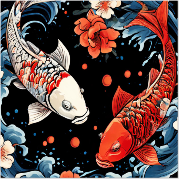 Floral Japenese Koi Fish Wall Art by BirdsnStuff