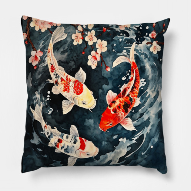 Floral Japenese Koi Fish Pillow by BirdsnStuff