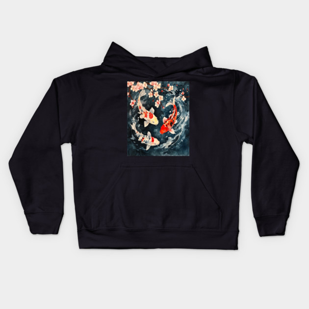 Floral Japenese Koi Fish Kids Hoodie by BirdsnStuff