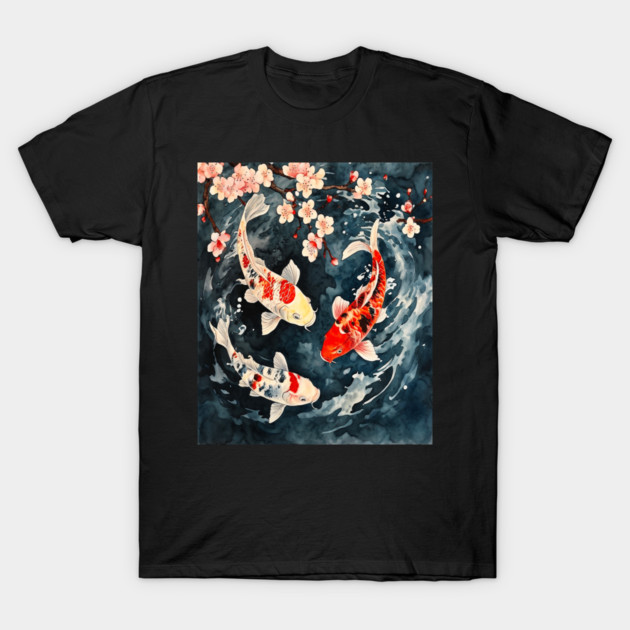 Floral Japenese Koi Fish T-Shirt by BirdsnStuff