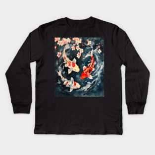 Floral Japenese Koi Fish Kids Long Sleeve T-Shirt