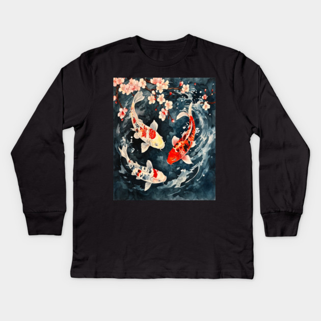 Floral Japenese Koi Fish Kids Long Sleeve T-Shirt by BirdsnStuff