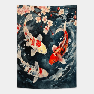 Floral Japenese Koi Fish Tapestry