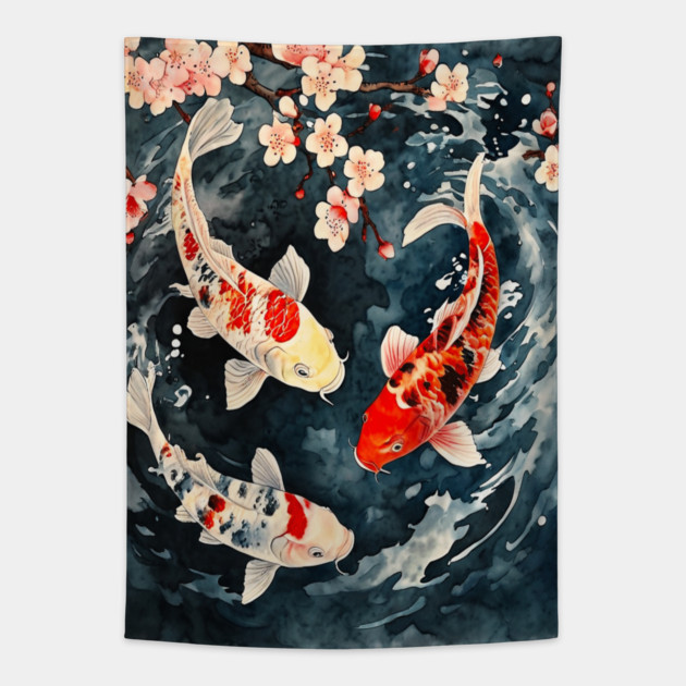 Floral Japenese Koi Fish Tapestry by BirdsnStuff