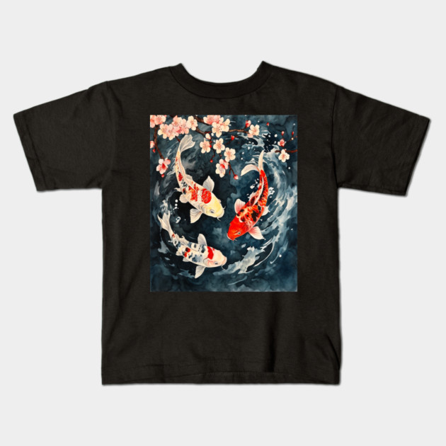 Floral Japenese Koi Fish Kids T-Shirt by BirdsnStuff