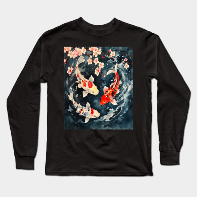 Floral Japenese Koi Fish Long Sleeve T-Shirt by BirdsnStuff