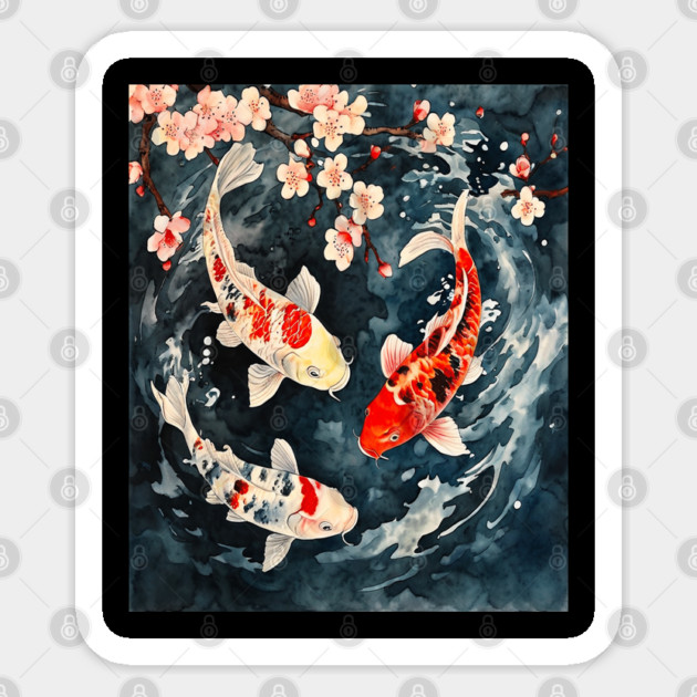 Floral Japenese Koi Fish Sticker by BirdsnStuff