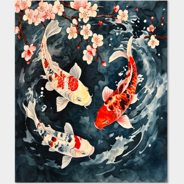 Floral Japenese Koi Fish Wall Art by BirdsnStuff