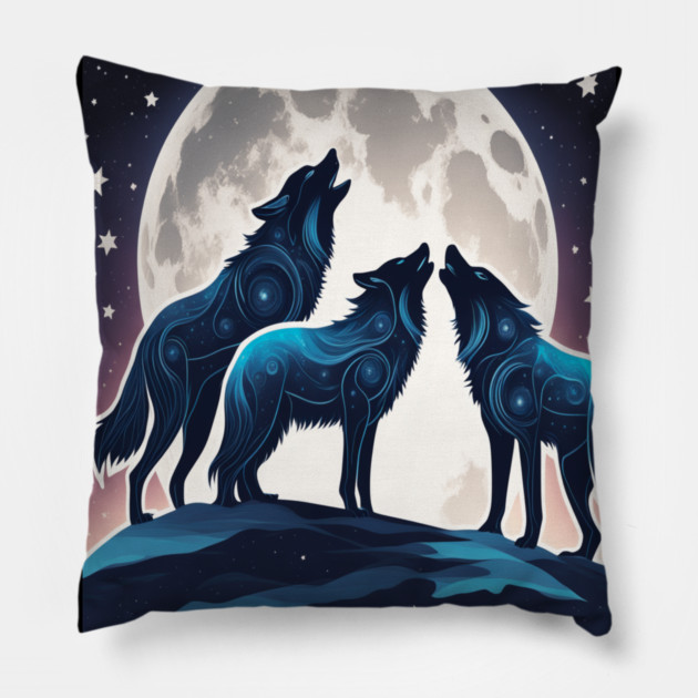 Celestrial Pack of Wolves Pillow by BirdsnStuff
