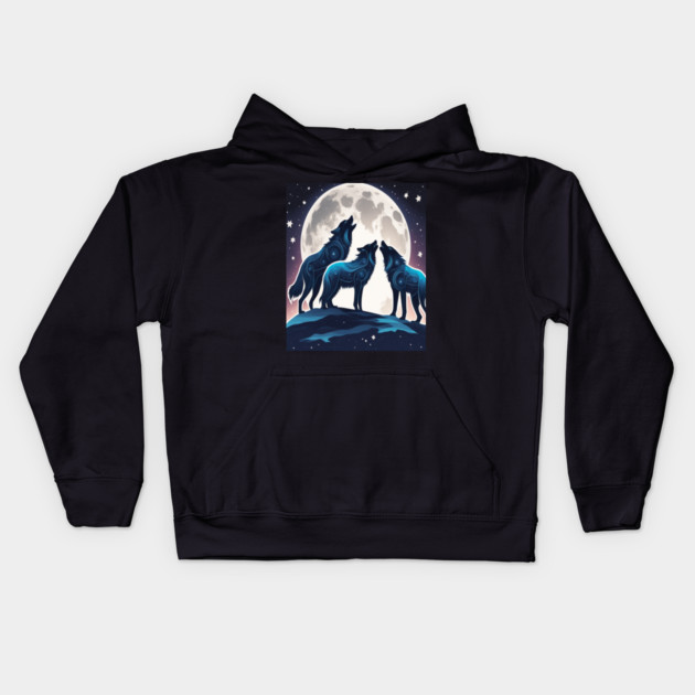 Celestrial Pack of Wolves Kids Hoodie by BirdsnStuff